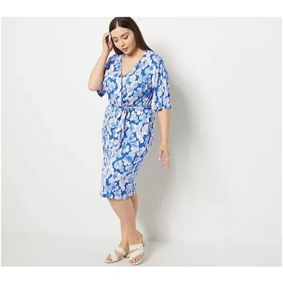 J Jason Wu Knit Printed Floral Wrap Dress Blue Floral,XS - Picture 1 of 1
